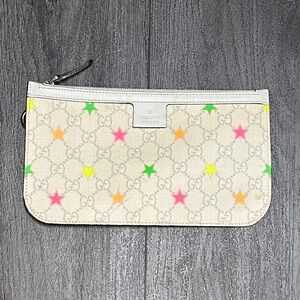 Gucci Beige Star Print Wristlet Clutch Pouch